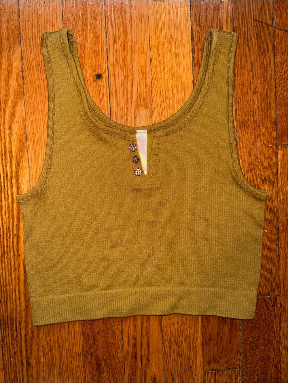 By Together ribbed Henley crop tank military green olive M/L